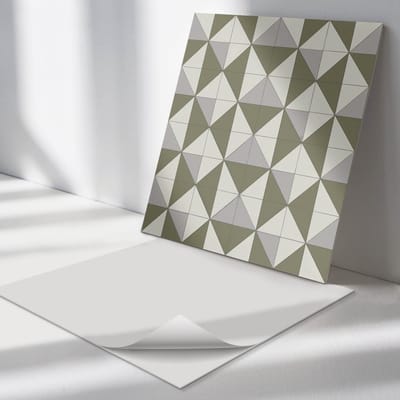Wallfluent Vinyl Tegels - Geometrisch Driehoekpatroon Zelfklevende PVC Tegels - 30 cm x 30 cm - Grijs Vinyl Tegels - 9 stuks - Vierkant PVC Tegels - Texturen Plaktegels - Vinyl Vloer Tegels - Plaktegels Keuken en Badkamer