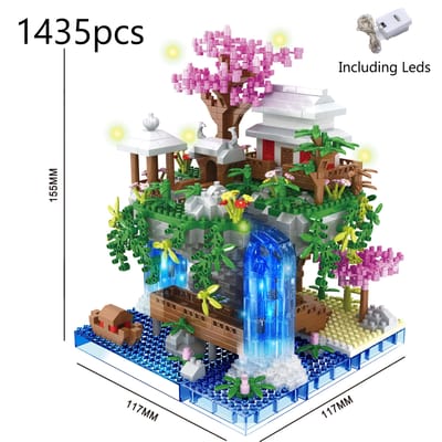 Creatieve Perzikbloesem Vijver Sakura Kasteel Boomhut Uitzicht Set Stad DIY Model Bouwstenen Stenen Speelgoed Voor Kinderen Volwassen Cadeau gray