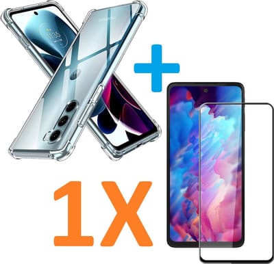 Shockproof Soft TPU hoesje Silicone Case Geschikt voor: Motorola Moto G200 5G met 1X Full Tempered glas Screen Protector