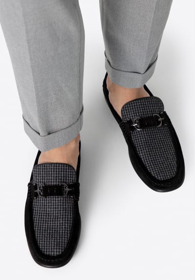 Wittchen Heren Zwarte Geruite Stoffen Mocassins