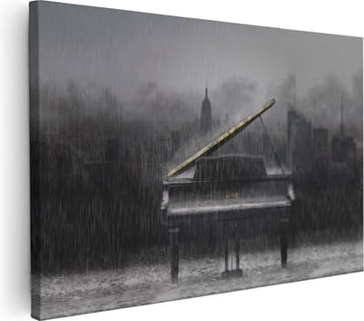 Artaza Canvas Schilderij Skyline New York - 30x20 cm - Klein - Wanddecoratie Muziek - Muurdecoratie Piano - Schilderijen Op Canvas