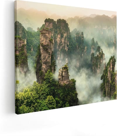 Artaza Canvas Schilderij Landschap - 50x40 cm - Wanddecoratie Bergen Natuur - Muurdecoratie Bos - Kamer Accessoires Mist