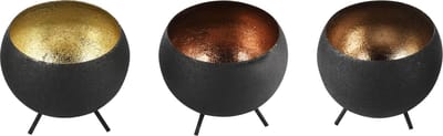 Dekoratief | Theelichthouder op pootjes, zwart, metaal, 8x8x9cm, set van 3 stuks | A248290