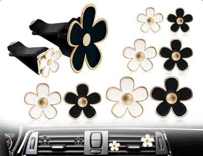 Cosensi - Auto luchtverfrisser met madeliefje voor dames - Metalen interieuraccessoires voor auto, kantoor en woonkamer - Zwarte en witte decoratie