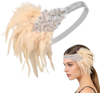1920 Stirnband Damen Gatsby Kostüm Accessoires - Vintage Flapper Haarband mit Feder und Pailletten für 21er Jahre Party
