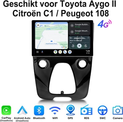 JUNSUN Android 15 Autoradio - Geschikt voor Toyota Aygo II / Citroën C1 / Peugeot 108, 6+128GB, Draadloze CarPlay & Andriod Auto, DAB+, GPS-navigatiesysteem, Bluetooth, Stuurwielbediening, WiFi, 13.1-inch 2k Touchscreen, DSP, 4G, Octa-core processor