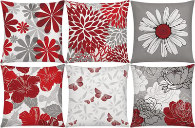 Kussenhoezen Set - Decoratieve Kussenslopen - Woonkamer Decoratie - Set van 6 - 45x45 cm - Rood Grijs