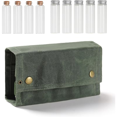 Draagbare Camping Kruidenfles Opbergtas Mini Canvas Kruiden Opbergfles Zakje met 9 D3 legergroene kleur
