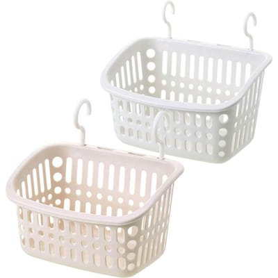 Panier de salle de bain en plastique avec crochet rotatif créatif (grand rectangulaire gris et blanc) blanc