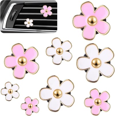 Aromatherapie Auto Luchtverfrisser Clip - 8 Stuks Bloemen Geurverspreider voor Interieurdecoratie en Essentiële Olie Diffuser (Roze, Wit)