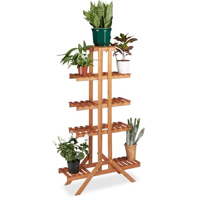 plantenstandaard - 5 etages - hout - binnen - 142,5x83x28,5 cm - lichtbruin