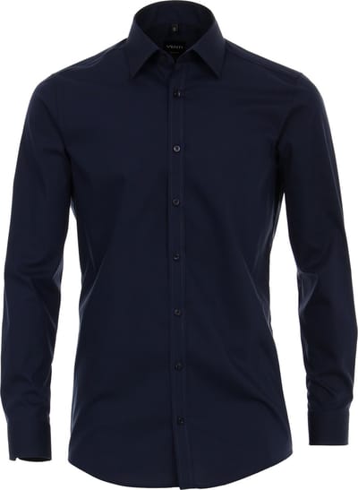 VENTI body fit overhemd - marine blauw - Strijkvriendelijk - Boordmaat: 41