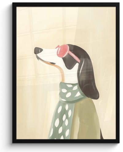 Poster in lijst - Fotolijst 50x70 cm - Posters - Hond - Zonnebril - Sjaal - Posterlijst zwart - Decoratie - Wanddecoratie woonkamer - Muurdecoratie slaapkamer
