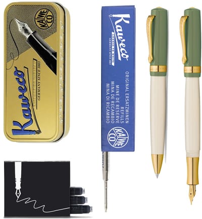Kaweco - set - Vulpen (Medium) en Balpen - Student 60's Swing - Groen in vintage blikje - doosje G2 Blauwe balpenvulling - doosje Vulpen inkt