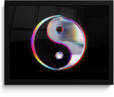 Poster in lijst - Fotolijst 40x30 cm - Posters - Yin-Yang - Cirkel - Regenboog - Posterlijst zwart - Decoratie - Wanddecoratie woonkamer - Muurdecoratie slaapkamer