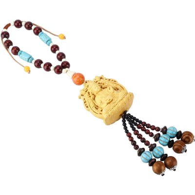 Décor Bouddha Porte-Bonheur Compact Attractif Décoratif Boîte Jaune Buis Ornement de Voiture pour Suspension Intérieure beige