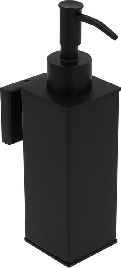 QUVIO Zeepdispenser met wandmontage - 100 ml - Hangend - Zeeppompje - Zeepdispenser Muur - RVS - Zwart - 7,5 x 5,5 x 17 cm