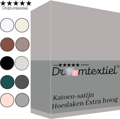 Droomtextiel Hoeslaken Katoen-Satijn - Grijs - 120x200 cm - Hoogwaardige Kwaliteit - Super Zacht - Hoge Hoek