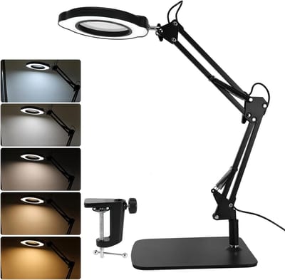 Vergrootglas met Verlichting en Stand, 10x Vergroting, 5 Kleuren, Dimbaar, Ideaal voor Lezen en Knutselen, Handig Tafelmodel met Lamp