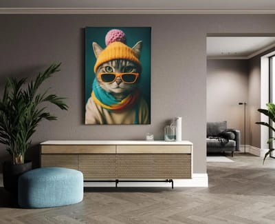 Canvas Schilderij - Dieren - Kat met Muts - 60x40x2 cm