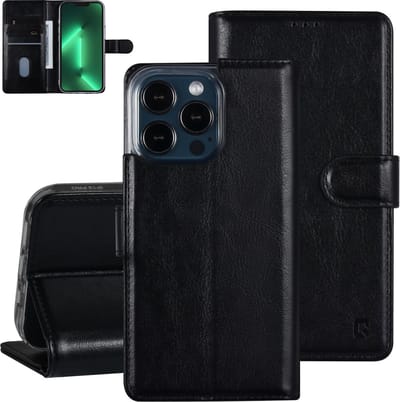 UNIQ Accessory iPhone 13 Pro Book Case hoesje - Pasjeshouder voor 3 pasjes - Magneetsluiting - Zwart
