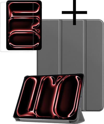 Hoes - Geschikt voor Apple iPad Pro (2024/2025) - 11 inch - Met Screenprotector - Trifold Bookcase - Hard Cover - Hardcover Book Case - Tablet Hoesje - Grijs