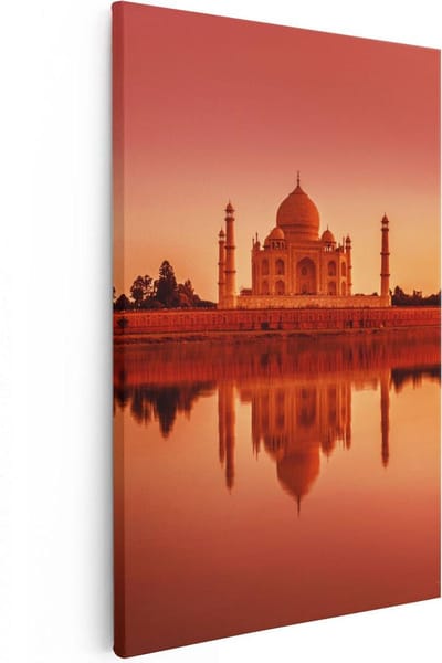 Artaza Canvas Schilderij Zonsondergang India - 20x30 cm - Klein - Wanddecoratie Taj Mahal - Muurdecoratie Skyline - Kamer Accessoires