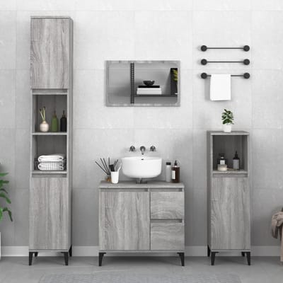 vidaXL - 3-delige - Badkamermeubelset - bewerkt - hout - grijs - sonoma - eikenkleur