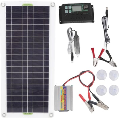 12V naar 220V 30W Zonnepaneel met Oplaadfunctie 220W Zonne-omvormer Batterijlader Kit voor Kamperen Wandelen