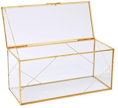 Decoratieve glazen doos met gouden geometrische lijn voor sieraden