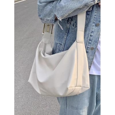 Lui Stijl Nieuwe Grote Capaciteit Schoudertas voor Dames College Stijl Eenvoudige Effen Kleur Pu Draagtas Woon-werkverkeer Veelzijdige Crossbody Tas gray