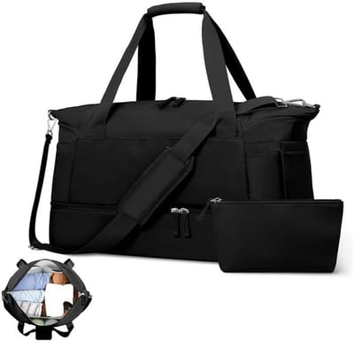 KZQ sporttas met schoenenvak - waterdichte reistas met USB-oplaadpoort, lichtgewicht - unisex, geschikt voor fitness en reizen - toegestaan ​​als handbagage - zwart