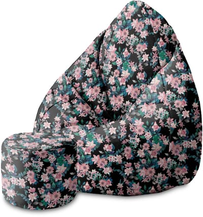 DreamRoots Velvet Zitzak voor Volwassenen – Luxe Beanbag met Voetsteun en Afneembare Hoes – Inclusief Vulling – 80x80x120 cm - Dark Botanic Pink