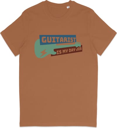 Heren Dames Gitaar T Shirt - Licht Bruin - Maat XS
