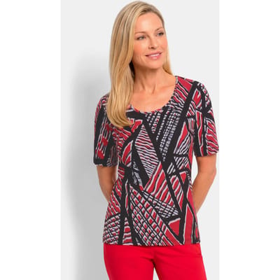 Katoenen shirt met grafische print - zwart / rood / gedess. - Gr. 19 van Goldner Fashion