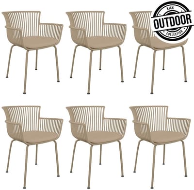 KICK® OTIS Tuinstoelen – Set van 6 – Met Armleuningen – Met Zitkussen – Kunststof – Beige
