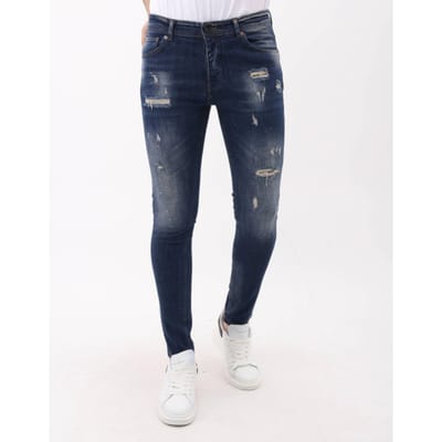 Jeans Heren - Spijkerbroek Heren Volwassenen - Heren Jeans Slim Fit met Verfspatten - MM-S-105 - Blauw