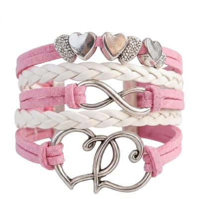 Roze Witte Armband met Hartjes & Infinity Symbool – Gevlochten Vriendschapsarmband voor dames