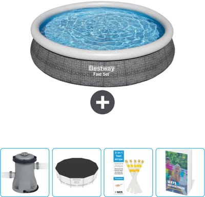 Bestway Rond Opblaasbaar Fast Set Zwembad - Rotanprint - 366 x 76 cm - Inclusief Pomp Afdekzeil - Testrips - Zwembadgids