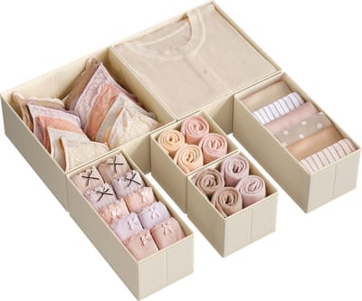 SONGMICS - Organizer - Ladekast Organizer - Lade Organizer Set - 6 Opvouwbare Opbergdozen - Voor Sokken Ondergoed BH’s