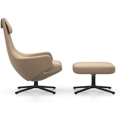 Vitra - Repos Fauteuil & Ottoman - basic dark gepoedercoat - Cosy2 papyrus - Zithoogte 45 cm - bruin
