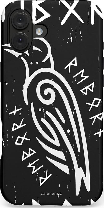 Casetastic hoesje geschikt voor Apple iPhone 16 Plus - MagSafe - Dubbellaagse bescherming - Runische Symboliek - Fashion Case - Zwart Grijs Wit