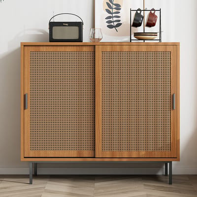 Komhtom Buffetkast, keukenkast, ladekast, opbergkast met 2 schuifdeuren en verstelbare legplanken, bijzetkast in cottage-stijl voor de woonkamer of eetkamer. Afmetingen: L100/H90/D37 cm