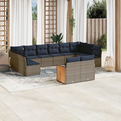vidaXL - 12-delige - tuinbankset - met - kussens, - grijs - polyrotan