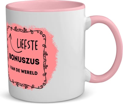 Akyol - liefste bonuszus van de wereld koffiemok - theemok - roze - Zus - de liefste bonuszus - verjaardag - cadeautje voor zus - zus artikelen met opdruk - kado - geschenk - 350 ML inhoud