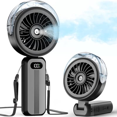 Handheld Mistventilator - Draagbare ventilator - Mistventilator - Krachtige hoge snelheid - Oplaadbaar - Koelende mistventilator - 4000 mAh - Werkt op batterijen - Geschikt voor reizen, binnen en buiten Handheld Desktop-gebruik - (zwart)