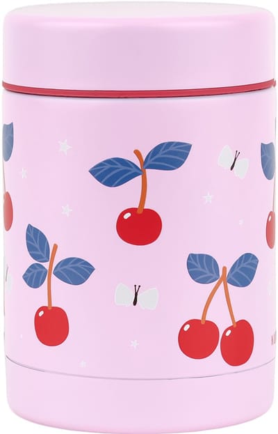 A Little Lovely Company - Geïsoleerde RVS voedselpot - thermos lunchbox kinderen - Thermosbeker - BPA vrij - voedselcontainer - Kersen - roze