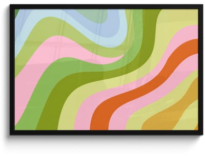 Poster in lijst - Fotolijst 90x60 cm - Posters - Lijnen - Pasteltinten - Golvend - Posterlijst zwart - Decoratie - Wanddecoratie woonkamer - Muurdecoratie slaapkamer