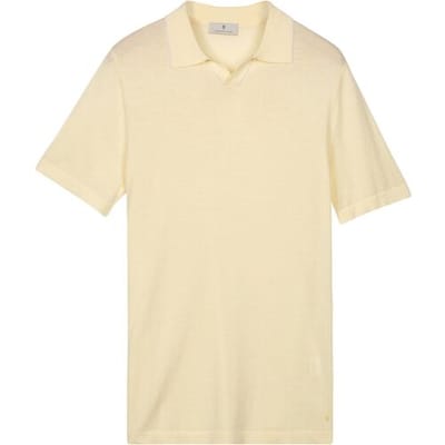 Thomas Maine Polo Pullover Fine Merino Full Needle Rib Placket Contrast Zacht Geel / male