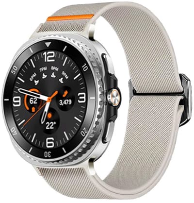 Strap-it Elastisch nylon bandje met klemsluiting geschikt voor Samsung Galaxy Watch 9 (40/44mm) / Watch 8 (40/44mm) / 8 Classic (46mm) - sterrenlicht / starlight